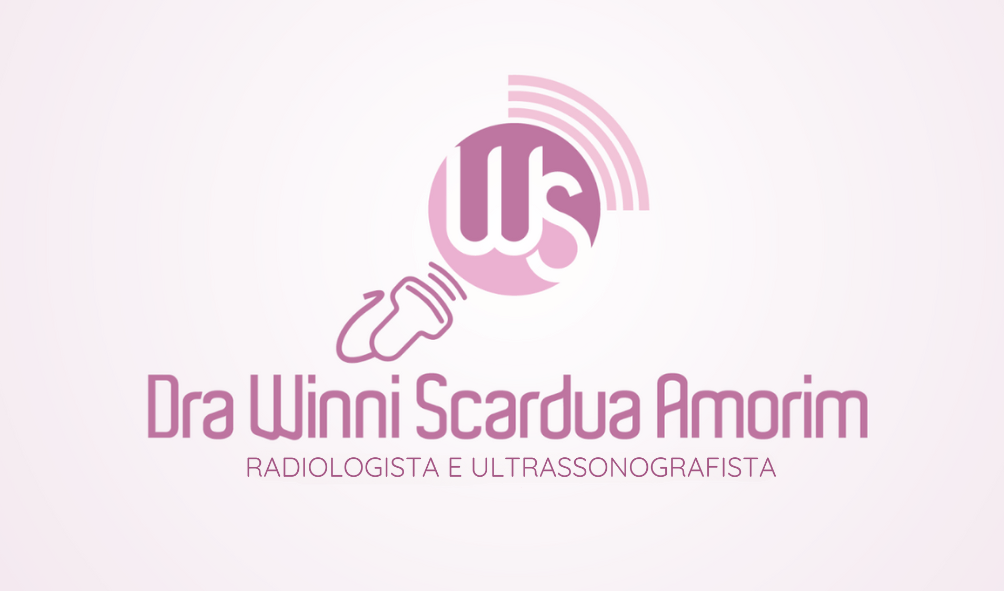 Logo da dra Winni, é uma sonda de ultrassonografia com as iniciais do nome dela